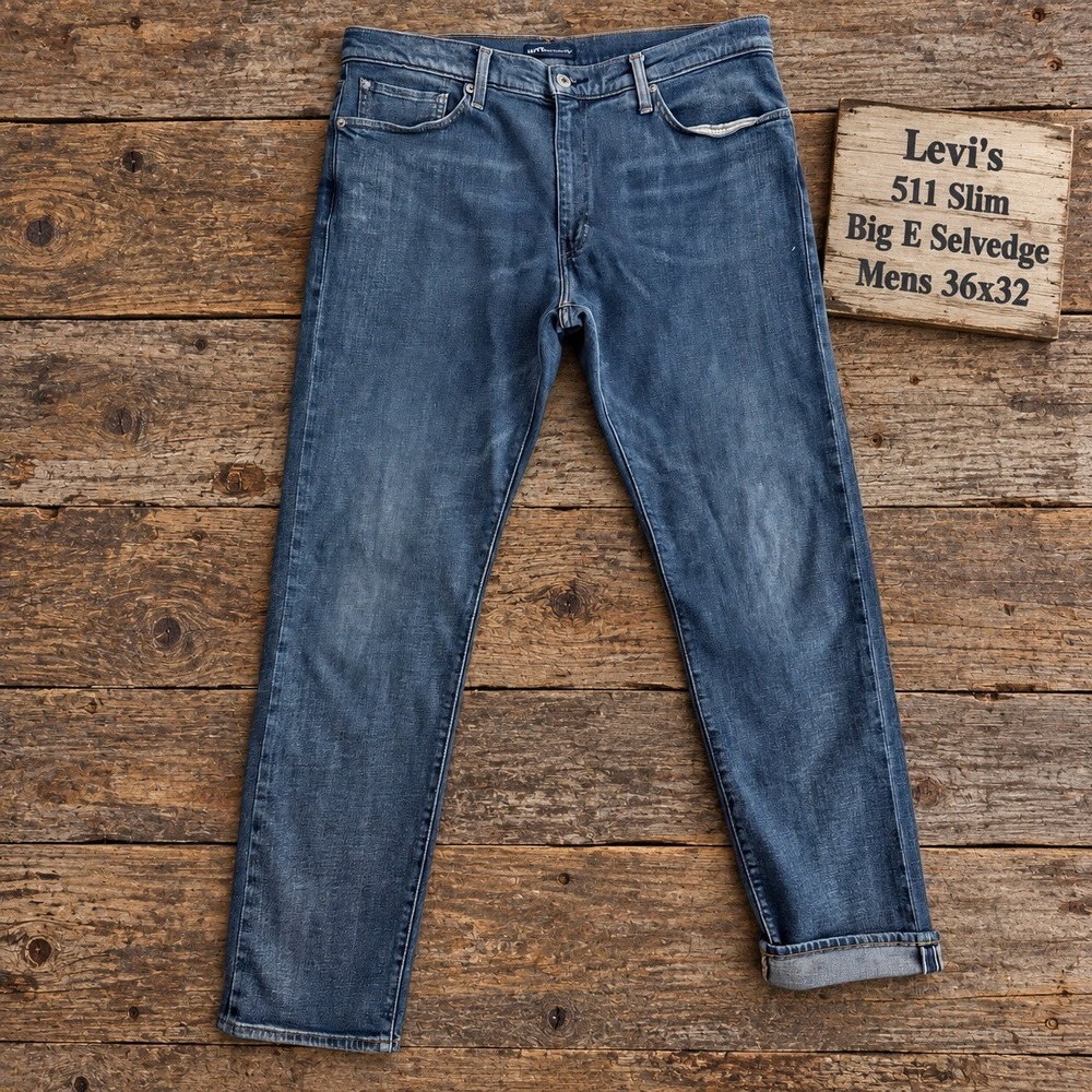 Levi's Made & Crafted 511 Slim Big E Selvedge Jeans Mens 36x32 Medium Wash